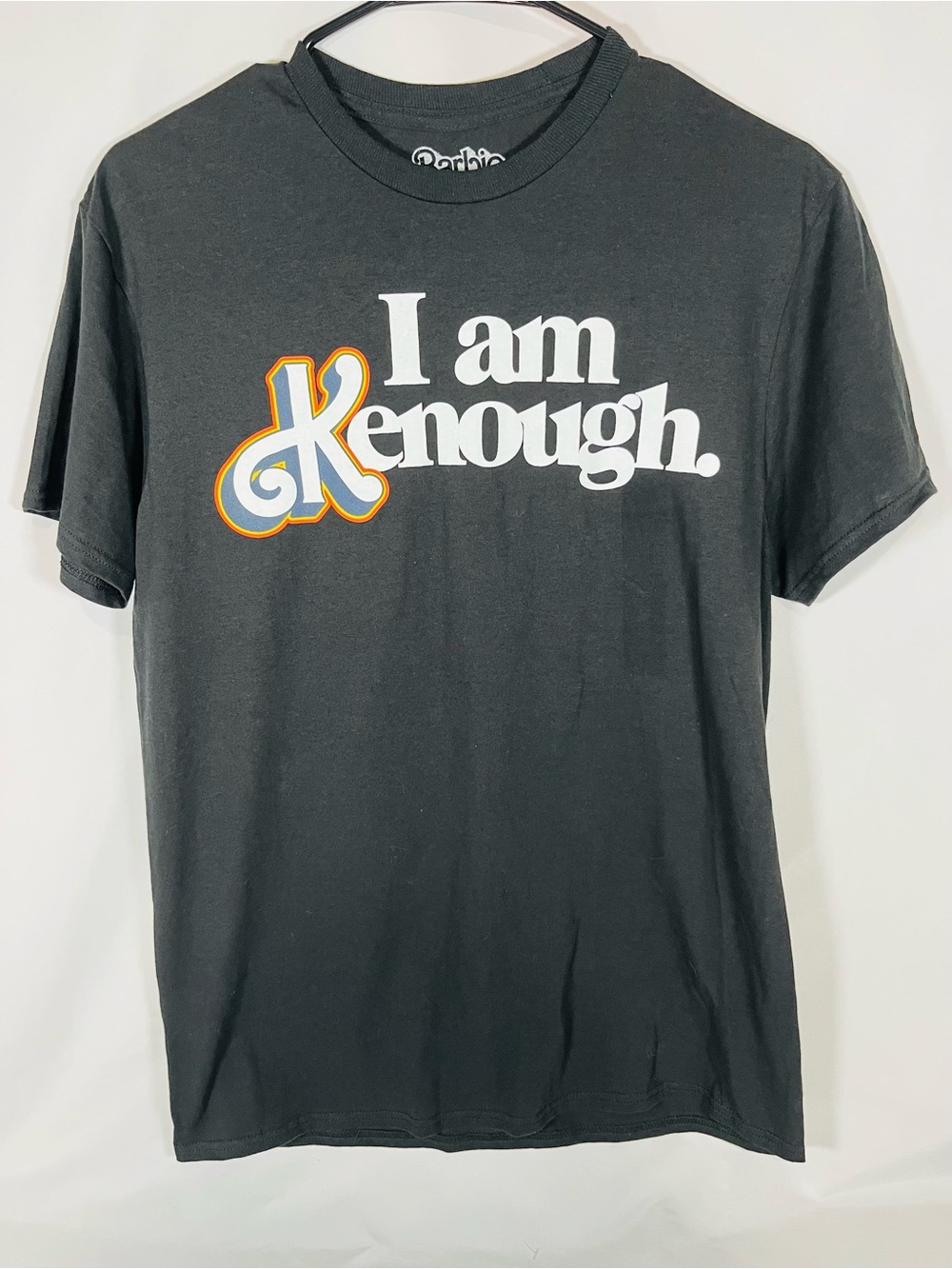 Mattel Black "I am Enough" Graphic Tee with Orange & Light Blue Accents
